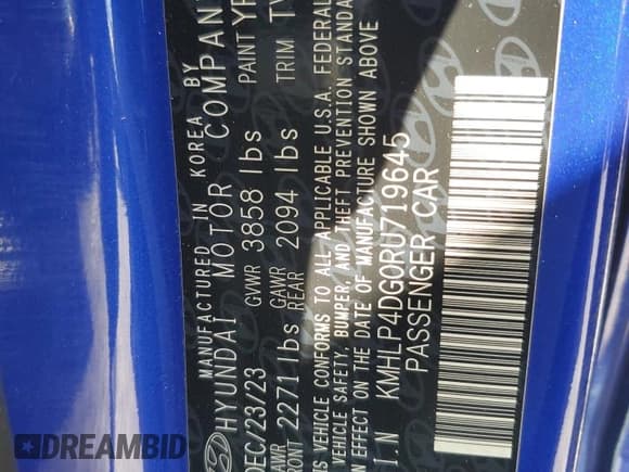 ✅ 2024 Hyundai Elantra Limited • VIN: KMHLP4DG0RU719645 • Lot: 82518645. Listed on Copart with 13,217 mi. Free auction sales archive from the USA and detailed vehicle history report at DreamBid. Image 13.