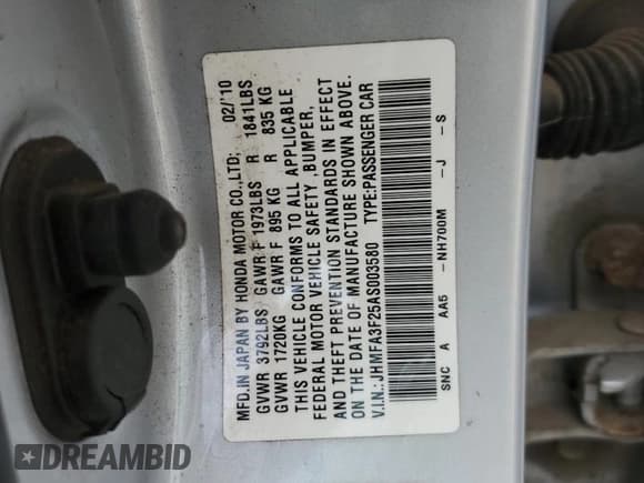 ✅ 2010 Honda Civic • VIN: JHMFA3F25AS003580 • Lot: 84571745. Listed on Copart with 109,354 mi. Free auction sales archive from the USA and detailed vehicle history report at DreamBid. Image 12.