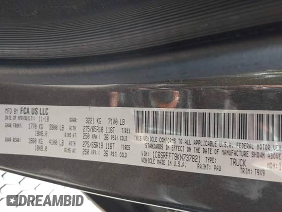 2019 Ram 1500 Big Horn с VIN 1C6SRFFT8KN737821, выставлен на аукционе IAAI как лот 43414268 с пробегом 76 450 миль миль и . История ставок и продаж доступна на DreamBid. Изображение 9.