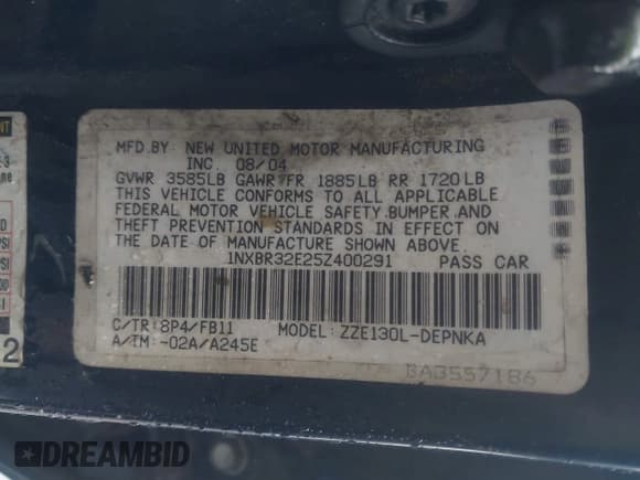 ✅ 2005 Toyota Corolla S • VIN: 1NXBR32E25Z400291 • Lot: 43690893. Listed on IAAI with Not provided. Free auction sales archive from the USA and detailed vehicle history report at DreamBid. Image 9.