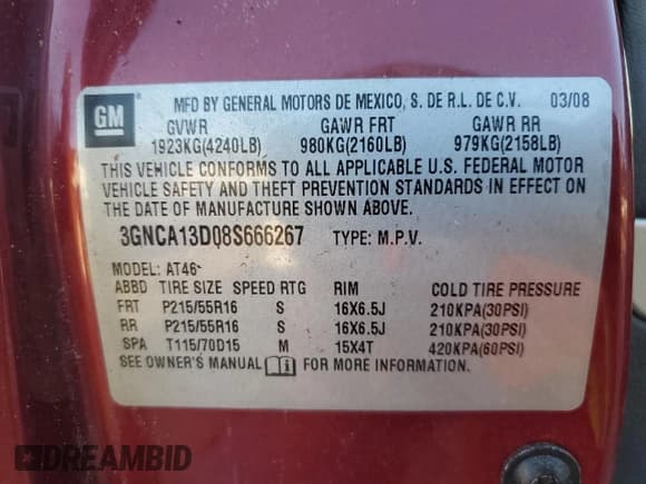 ✅ 2008 Chevrolet HHR LS • VIN: 3GNCA13D08S666267 • Lot: 76685844. Listed on Copart with 81,210 mi. Free auction sales archive from the USA and detailed vehicle history report at DreamBid. Image 13.