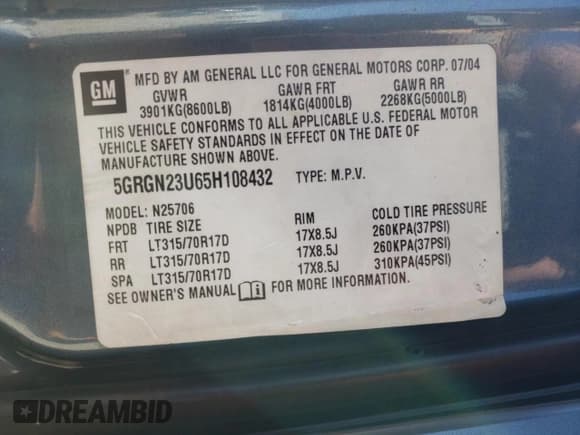 ✅ 2005 Hummer H2 SUV • VIN: 5GRGN23U65H108432 • Лот: 76786844. Опубликован ранее на Copart с пробегом 248 780 миль. Бесплатный доступ к архиву аукционных продаж из США и подробный отчёт об истории автомобиля на DreamBid. Изображение 13.