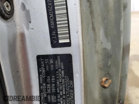 ✅ 2007 Hyundai Accent GS • VIN: KMHCM36CX7U025507 • Лот: 45091355. Опубликован ранее на Copart с пробегом 196 029 миль. Бесплатный доступ к архиву аукционных продаж из США и подробный отчёт об истории автомобиля на DreamBid. Изображение 12.