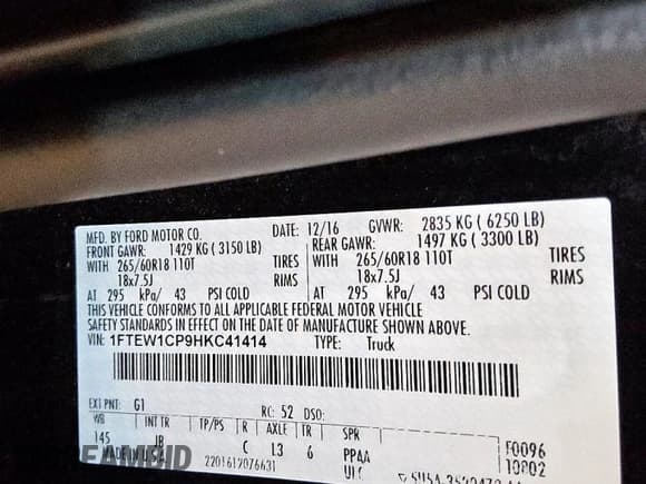 ✅ 2017 Ford F-150 XL • VIN: 1FTEW1CP9HKC41414 • Лот: 57498855. Опубликован ранее на Copart с пробегом 106 879 миль. Бесплатный доступ к архиву аукционных продаж из США и подробный отчёт об истории автомобиля на DreamBid. Изображение 8.