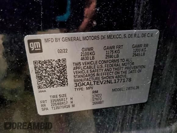 ✅ 2022 GMC Terrain SLE • VIN: 3GKALTEV2NL177178 • Lot: 95290565. Listed on Copart with 168,256 mi. Free auction sales archive from the USA and detailed vehicle history report at DreamBid. Image 13.