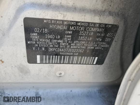 2018 Hyundai Accent SEL z VIN 3KPC24A37JE023162, wystawiony jako Copart lot #56511244 z przebiegiem 72 540 mil mil oraz Szkoda całkowita • Salvage title. Historia ofert i sprzedaży dostępna na DreamBid. Obrazek 12.