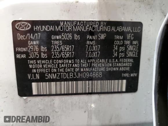 ✅ 2018 Hyundai Santa Fe 2.4L • VIN: 5NMZTDLB3JH094668 • Лот: 65785084. Опубликован ранее на Copart с пробегом 71 472 миль. Бесплатный доступ к архиву аукционных продаж из США и подробный отчёт об истории автомобиля на DreamBid. Изображение 13.