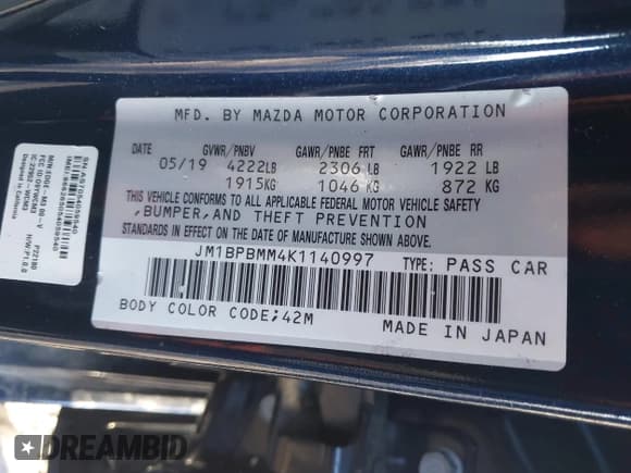 ✅ 2019 Mazda 3 Preferred • VIN: JM1BPBMM4K1140997 • Лот: 43729382. Опубликован ранее на IAAI с пробегом 50 295 миль. Бесплатный доступ к архиву аукционных продаж из США и подробный отчёт об истории автомобиля на DreamBid. Изображение 9.