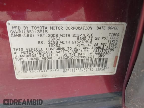 ✅ 2000 Toyota RAV4 • VIN: JT3GP10V0Y0051221 • Lot: 42952543. Listed on IAAI with 379,788 mi. Free auction sales archive from the USA and detailed vehicle history report at DreamBid. Image 9.