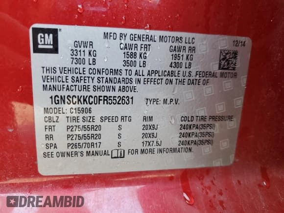 ✅ 2015 Chevrolet Suburban LTZ • VIN: 1GNSCKKC0FR552631 • Lot: 82157695. Wystawiony na Copart z przebiegiem 173 238 mil. Bezpłatny archiwum sprzedaży aukcyjnych z USA i szczegółowy raport historii pojazdu na DreamBid. Zdjęcie 14.