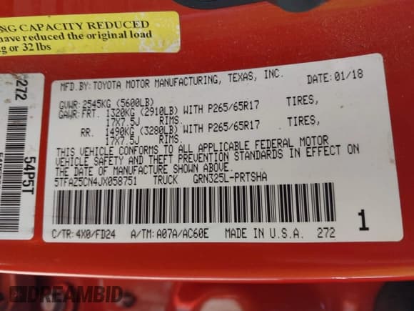 ✅ 2018 Toyota Tacoma SR5 • VIN: 5TFAZ5CN4JX058751 • Lot: 42570303. Listed on IAAI with 120,683 mi. Free auction sales archive from the USA and detailed vehicle history report at DreamBid. Image 9.