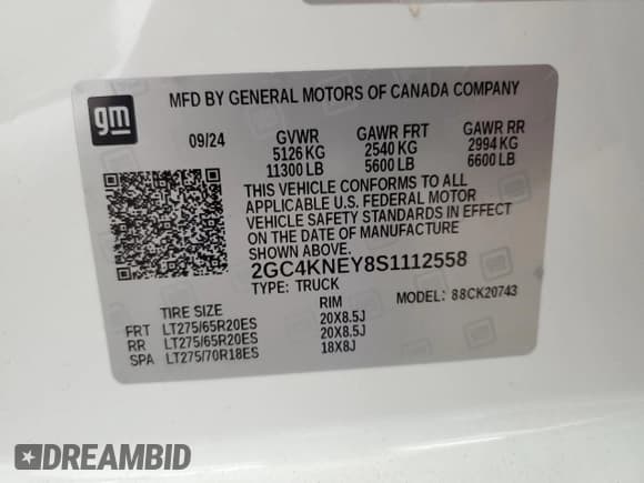 ✅ 2025 Chevrolet Silverado 2500HD LT • VIN: 2GC4KNEY8S1112558 • Lot: 61857295. Listed on Copart with 20,051 mi. Free auction sales archive from the USA and detailed vehicle history report at DreamBid. Image 12.