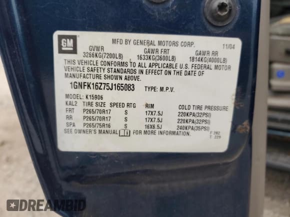 ✅ 2005 Chevrolet Suburban LT • VIN: 1GNFK16Z75J165083 • Lot: 81204715. Listed on Copart with 313,726 mi. Free auction sales archive from the USA and detailed vehicle history report at DreamBid. Image 13.