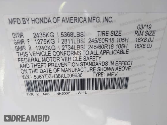✅ 2019 Acura MDX • VIN: 5J8YD3H38KL009636 • Lot: 43033880. Listed on IAAI with 50,219 mi. Free auction sales archive from the USA and detailed vehicle history report at DreamBid. Image 9.