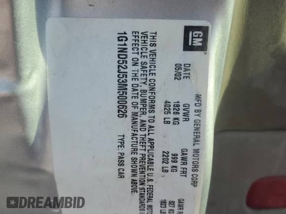 2003 Chevrolet Malibu with VIN 1G1ND52J53M500626, listed as a Copart auction lot 83228994 with 326,248 mi miles and Clean title. Bid and sale history available at DreamBid. Image 12.