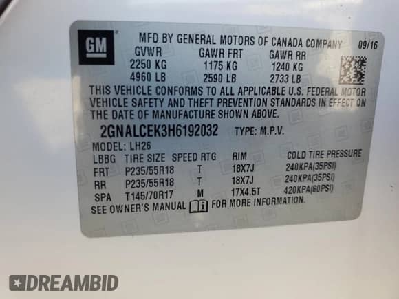 2017 Chevrolet Equinox LT с VIN 2GNALCEK3H6192032, выставлен на аукционе Copart как лот 89538475 с пробегом 105 774 миль миль и Списание • Salvage title. История ставок и продаж доступна на DreamBid. Изображение 13.