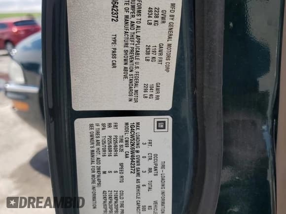 ✅ 1998 Buick Park Avenue • VIN: 1G4CW52K6W4642372 • Лот: 58858495. Опубликован ранее на Copart с пробегом 92 219 миль. Бесплатный доступ к архиву аукционных продаж из США и подробный отчёт об истории автомобиля на DreamBid. Изображение 12.