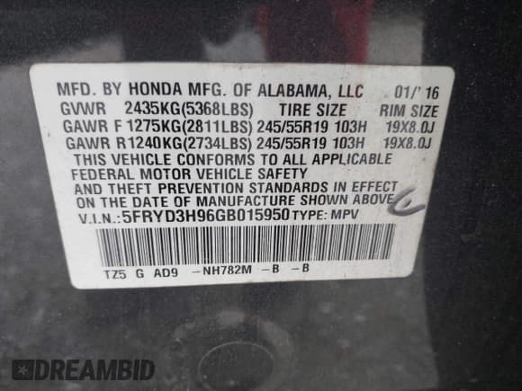 ✅ 2016 Acura MDX Advance • VIN: 5FRYD3H96GB015950 • Lot: 42924806. Listed on IAAI with 109,500 mi. Free auction sales archive from the USA and detailed vehicle history report at DreamBid. Image 9.