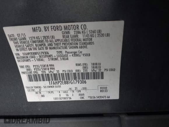 ✅ 2015 Ford Taurus SEL • VIN: 1FAHP2E88FG179306 • Лот: 43262362. Опубликован ранее на IAAI с пробегом 124 164 миль. Бесплатный доступ к архиву аукционных продаж из США и подробный отчёт об истории автомобиля на DreamBid. Изображение 9.