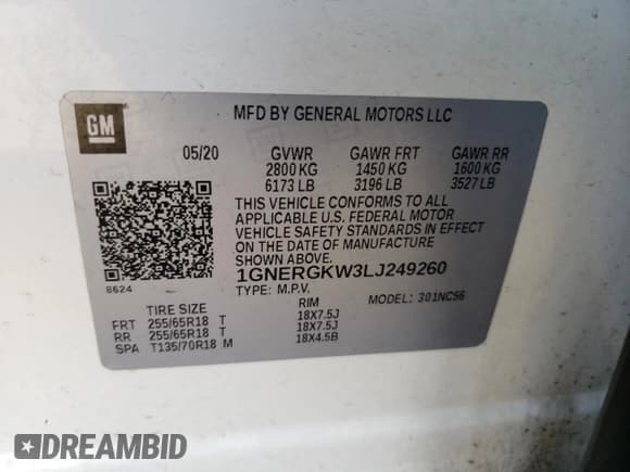 ✅ 2020 Chevrolet Traverse LT Cloth • VIN: 1GNERGKW3LJ249260 • Lot: 82581365. Listed on Copart with 74,507 mi. Free auction sales archive from the USA and detailed vehicle history report at DreamBid. Image 13.