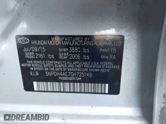 2016 Hyundai Elantra SE with VIN 5NPDH4AE7GH725149, listed as a IAAI auction lot 43457438 with 178,523 mi miles and . Bid and sale history available at DreamBid. Image 9.