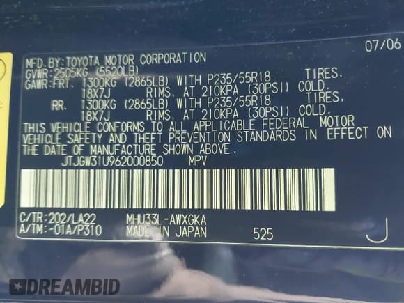 ✅ 2006 Lexus RX 400h • VIN: JTJGW31U962000850 • Лот: 41623492. Опубликован ранее на IAAI с пробегом 111 654 миль. Бесплатный доступ к архиву аукционных продаж из США и подробный отчёт об истории автомобиля на DreamBid. Изображение 9.