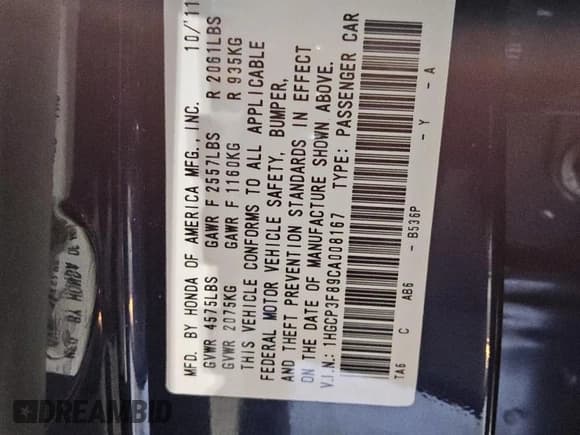 ✅ 2012 Honda Accord EX-L • VIN: 1HGCP3F89CA008167 • Lot: 85732725. Listed on Copart with 109,053 mi. Free auction sales archive from the USA and detailed vehicle history report at DreamBid. Image 12.