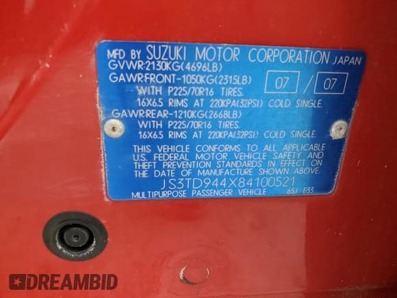 ✅ 2008 Suzuki Grand Vitara XSport • VIN: JS3TD944X84100521 • Лот: 65722015. Опубликован ранее на Copart с пробегом 208 765 миль. Бесплатный доступ к архиву аукционных продаж из США и подробный отчёт об истории автомобиля на DreamBid. Изображение 13.