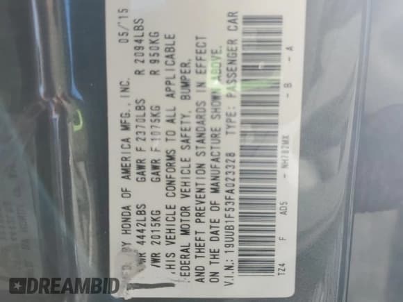 ✅ 2015 Acura TLX Technology • VIN: 19UUB1F53FA023328 • Lot: 92389795. Listed on Copart with 99,391 mi. Free auction sales archive from the USA and detailed vehicle history report at DreamBid. Image 12.