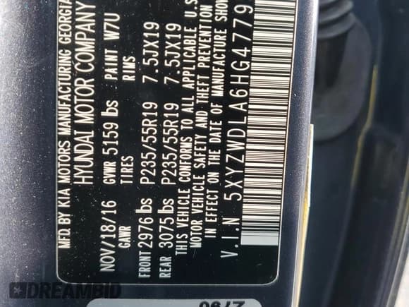 ✅ 2017 Hyundai Santa Fe Ultimate • VIN: 5XYZWDLA6HG477958 • Lot: 93462915. Listed on Copart with 113,262 mi. Free auction sales archive from the USA and detailed vehicle history report at DreamBid. Image 13.