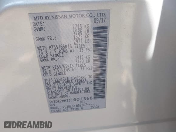 ✅ 2018 Nissan Pathfinder SL • VIN: 5N1DR2MM3JC607568 • Лот: 41982425. Опубликован ранее на IAAI с пробегом 120 786 миль. Бесплатный доступ к архиву аукционных продаж из США и подробный отчёт об истории автомобиля на DreamBid. Изображение 9.