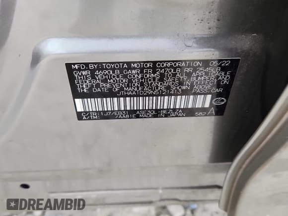 ✅ 2022 Lexus IS 300 • VIN: JTHAA1D29N5121413 • Lot: 91991055. Listed on Copart with 54,652 mi. Free auction sales archive from the USA and detailed vehicle history report at DreamBid. Image 13.