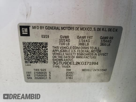 ✅ 2019 GMC Sierra 1500 SLT • VIN: 3GTU9DEL2KG171994 • Lot: 67317485. Wystawiony na Copart z przebiegiem 76 601 mil. Bezpłatny archiwum sprzedaży aukcyjnych z USA i szczegółowy raport historii pojazdu na DreamBid. Zdjęcie 13.