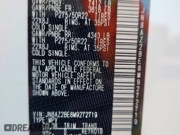 ✅ 2021 Infiniti QX80 Sensory • VIN: JN8AZ2BE8M9272719 • Лот: 70855795. Опубликован ранее на Copart с пробегом 72 550 миль. Бесплатный доступ к архиву аукционных продаж из США и подробный отчёт об истории автомобиля на DreamBid. Изображение 13.