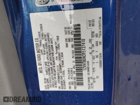 ✅ 2009 Ford Mustang • VIN: 1ZVHT80N395127410 • Lot: 80340174. Listed on Copart with 141,224 mi. Free auction sales archive from the USA and detailed vehicle history report at DreamBid. Image 12.