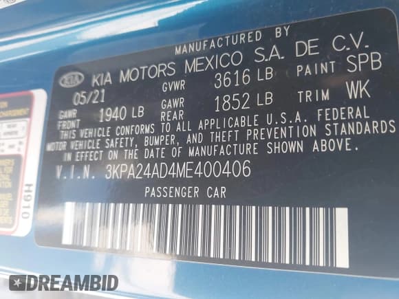 ✅ 2021 Kia Rio S • VIN: 3KPA24AD4ME400406 • Лот: 43061194. Опубликован ранее на IAAI с пробегом 46 933 миль. Бесплатный доступ к архиву аукционных продаж из США и подробный отчёт об истории автомобиля на DreamBid. Изображение 9.