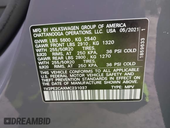 ✅ 2021 Volkswagen Atlas SE • VIN: 1V2PE2CAXMC231037 • Lot: 41380581. Wystawiony na IAAI z przebiegiem 40 889 mil. Bezpłatny archiwum sprzedaży aukcyjnych z USA i szczegółowy raport historii pojazdu na DreamBid. Zdjęcie 9.
