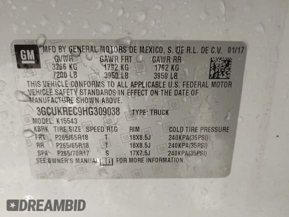 ✅ 2017 Chevrolet Silverado 1500 LT • VIN: 3GCUKREC9HG309038 • Lot: 43511015. Listed on IAAI with 55,170 mi. Free auction sales archive from the USA and detailed vehicle history report at DreamBid. Image 9.