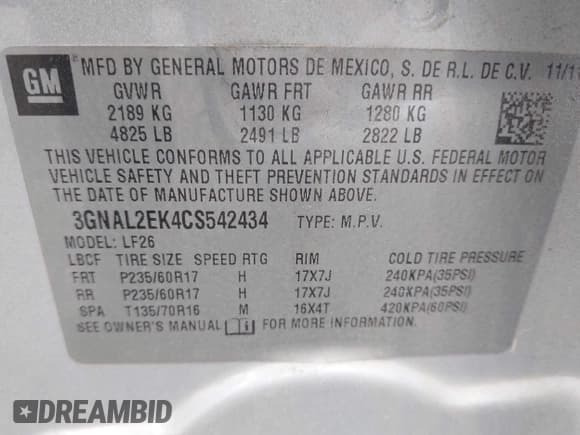 ✅ 2012 Chevrolet Captiva Sport LS • VIN: 3GNAL2EK4CS542434 • Lot: 43546773. Wystawiony na IAAI z przebiegiem 126 843 mil. Bezpłatny archiwum sprzedaży aukcyjnych z USA i szczegółowy raport historii pojazdu na DreamBid. Zdjęcie 9.