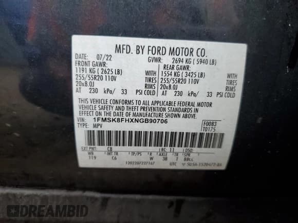 ✅ 2022 Ford Explorer Limited • VIN: 1FMSK8FHXNGB90706 • Лот: 83761045. Опубликован ранее на Copart с пробегом 80 117 миль. Бесплатный доступ к архиву аукционных продаж из США и подробный отчёт об истории автомобиля на DreamBid. Изображение 13.