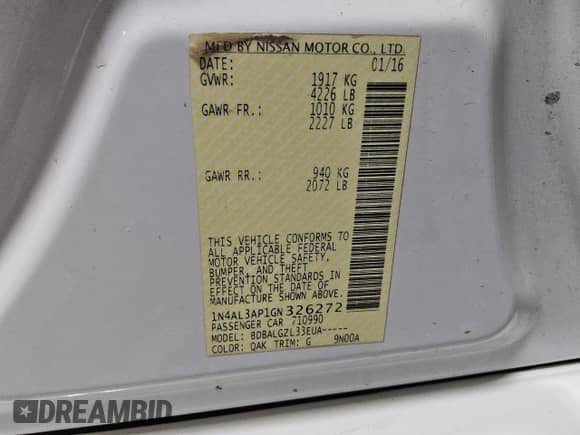 2016 Nissan Altima S с VIN 1N4AL3AP1GN326272, выставлен на аукционе Copart как лот 85569695 с пробегом 119 061 миль миль и Чистый • Clean title. История ставок и продаж доступна на DreamBid. Изображение 12.