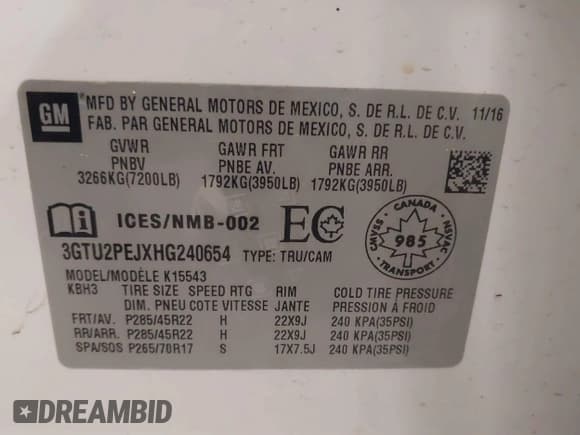 ✅ 2017 GMC Sierra 1500 Denali • VIN: 3GTU2PEJXHG240654 • Lot: 42549730. Listed on IAAI with 157,480 mi. Free auction sales archive from the USA and detailed vehicle history report at DreamBid. Image 9.