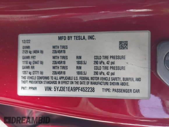 ✅ 2023 Tesla Model 3 • VIN: 5YJ3E1EA9PF452238 • Lot: 41657897. Wystawiony na IAAI z przebiegiem 60 031 mil. Bezpłatny archiwum sprzedaży aukcyjnych z USA i szczegółowy raport historii pojazdu na DreamBid. Zdjęcie 9.