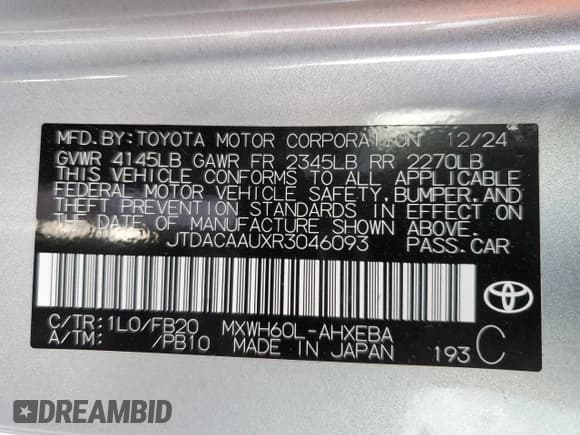 ✅ 2024 Toyota Prius LE • VIN: JTDACAAUXR3046093 • Lot: 90372365. Wystawiony na Copart z przebiegiem 15 281 mil. Bezpłatny archiwum sprzedaży aukcyjnych z USA i szczegółowy raport historii pojazdu na DreamBid. Zdjęcie 13.