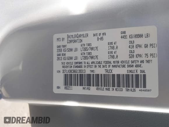 ✅ 2006 Dodge 3500 SLT • VIN: 3D7LX38C86G139313 • Lot: 43516972. Listed on IAAI with Not provided. Free auction sales archive from the USA and detailed vehicle history report at DreamBid. Image 9.