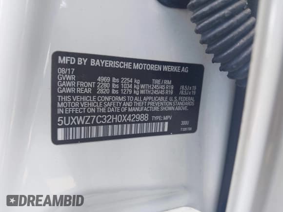 ✅ 2017 BMW X3 sDrive28i • VIN: 5UXWZ7C32H0X42988 • Lot: 43442579. Wystawiony na IAAI z przebiegiem 99 975 mil. Bezpłatny archiwum sprzedaży aukcyjnych z USA i szczegółowy raport historii pojazdu na DreamBid. Zdjęcie 9.