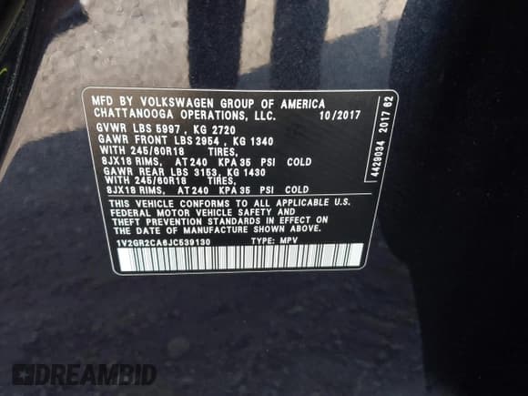 ✅ 2018 Volkswagen Atlas S • VIN: 1V2GR2CA6JC539130 • Лот: 40786008. Опубликован ранее на IAAI с пробегом 89 263 миль. Бесплатный доступ к архиву аукционных продаж из США и подробный отчёт об истории автомобиля на DreamBid. Изображение 9.