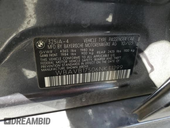 ✅ 2006 BMW 3 Series 325i • VIN: WBAVB17506NK31299 • Lot: 56131415. Wystawiony na Copart z przebiegiem 215 251 mil. Bezpłatny archiwum sprzedaży aukcyjnych z USA i szczegółowy raport historii pojazdu na DreamBid. Zdjęcie 13.