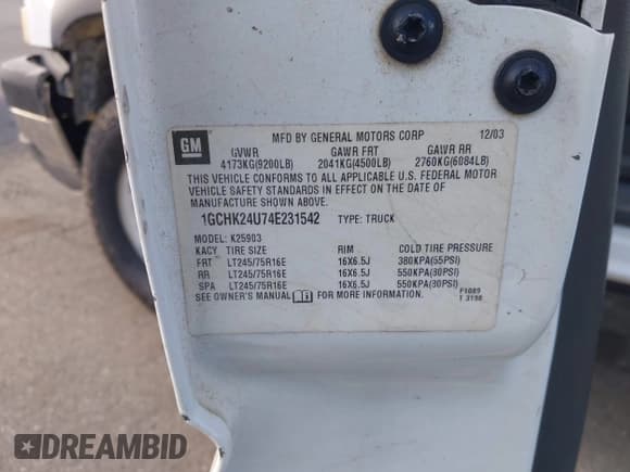 ✅ 2004 Chevrolet Silverado 2500HD Work Truck • VIN: 1GCHK24U74E231542 • Лот: 43123200. Опубликован ранее на IAAI с пробегом 191 776 миль. Бесплатный доступ к архиву аукционных продаж из США и подробный отчёт об истории автомобиля на DreamBid. Изображение 9.