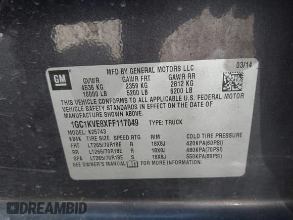 ✅ 2015 Chevrolet Silverado 2500HD LT • VIN: 1GC1KVE8XFF117049 • Lot: 42800240. Listed on IAAI with 375,598 mi. Free auction sales archive from the USA and detailed vehicle history report at DreamBid. Image 9.